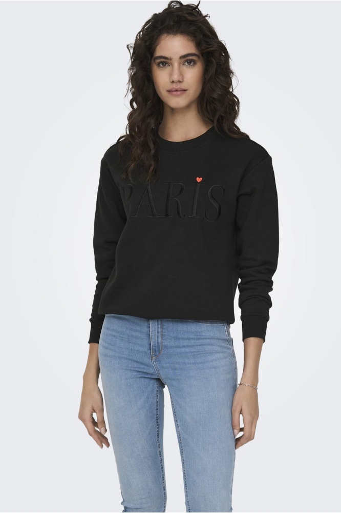 JDYPARIS L/S EMB SWEAT JRS 15221015 Black/PARIS HEART